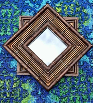 Vintage Wall Accent Mid Century Mirror Set 2 Gallery Retro Wood Wall Decor - Image 1 of 4