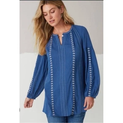 J. Jill вышитый легкий джинсовой ткани туника синий размер XS новый с Ярлыками - Изображение 1 из 4
