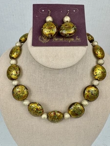 Orecchini collana perle vetro Premier Designs stile Murano lamina oro/colore - Foto 1 di 8