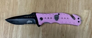 MASTER USA Pink Ballistic Skull Medallion Hunting Tactical Rescue Pocket Knife - Picture 1 of 4