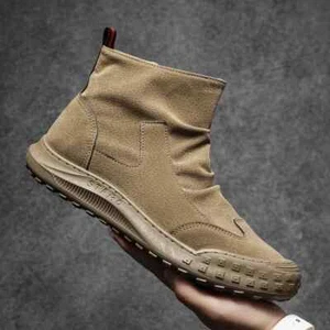 Men's Pleated Ankle Boots Thick Soled Zipper Slip On Flats Autumn Short Boots - Picture 1 of 15