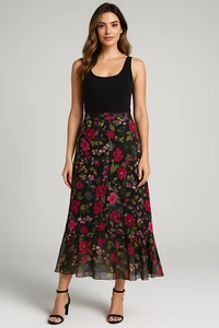 Roz and Ali Skirt Womens M Black Maxi Floral Bloomcore Whimsigoth Cottagecore - Picture 1 of 13