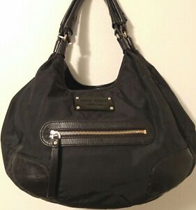Kate Spade Black Nylon w/ Leather Trim Hobo Shoulder Bag Polka Dot Lining Purse
