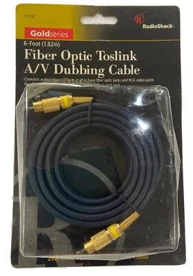 6 Foot Fiber Optic Toslink Audio A/V Dubbing Cable-Gold Series  NEW - Image 1 of 4