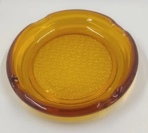Vintage Round Cigar Pipe Ashtray Amber Glass Waffled Design Bottom 7.5" MCM - Picture 1 of 8