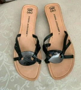 Athena Alexander Women's Sandal Slide Black Leather Size 7 - Picture 1 of 5