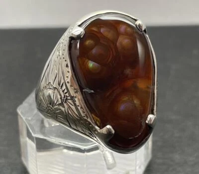 ANILLO PARA HOMBRE 13.665 CT ÁGATA DE FUEGO MEXICANA .925 ESTERLINA HECHO A MANO TALLA 8.75 16++GR Foto 1 de 4