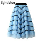 Women Midi Mesh Skirt Tulle Tiered Ruffle Half Dress Elastic Waist A-line Swing