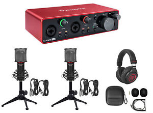 Focusrite SCARLETT ASMR Recording Streaming Interface+(2) Mics+Stands+Headphones