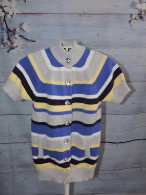 Gymboree Gem Button Stripe Sweater Duster Cotton Girls 10 12 Long Striped School - Image 1 of 4