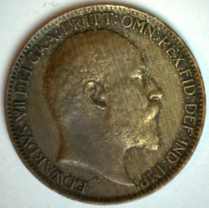 1906 Great Britain Bronze Farthing Coin Extra Fine Circulated Edward VII Ruler - Picture 1 of 2