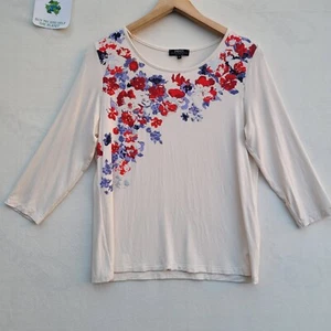 Papaya 3/4 Sleeve T-Shirt Women Size 12 Ivory Floral Jersey Top - Picture 1 of 9