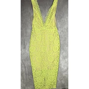 Misguided Dress Women’s US 4 UK 8 Plunge Lace Midi Yellow - Picture 1 of 5