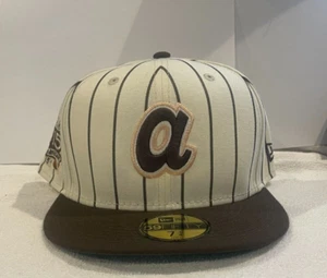 Atlanta Braves Hank Aaron 25th Anniversary Brown Pinstripe Hat Cap Sz 7 3/4 New - Picture 1 of 3