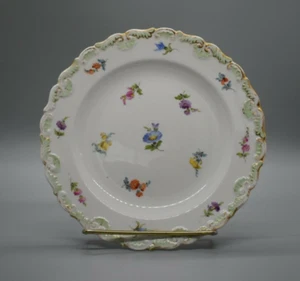 Placa Meissen 7,25" en relieve como nueva borde de pergamino verde flores dispersas A - Imagen 1 de 7