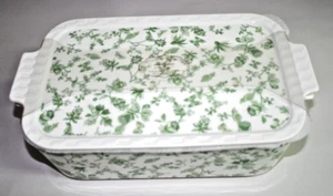 Grace Pantry Green Floral Porcelain Casserole Baking Dish & Lid New - Picture 1 of 3