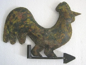 ANTIQUE OLD IRON ROOSTER WEATHER VANE DETAILED - Picture 1 of 8