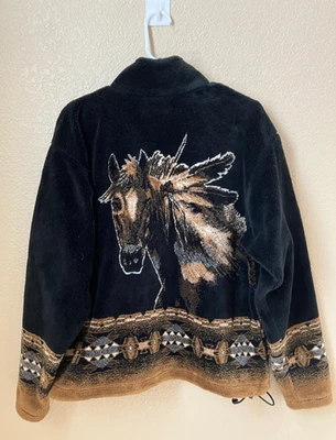 Vintage Fleece Jacket Outback Company Trading Mens Medium Horse Graphic Zip - Image 1 of 4