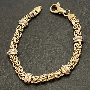 Vintage Gold Vermeil Sterlingsilber byzantinisches Diamant Bahnhofsarmband 7,5" - Bild 1 von 15