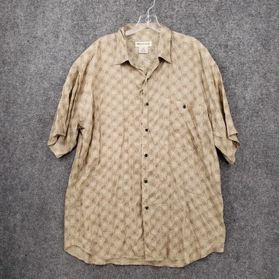 Montage Pour Homme Button Up Shirt Mens L Large Brown Short Sleeve Silk Collared - Image 1 of 4