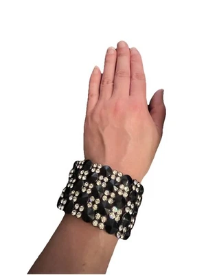 Pulsera elástica Joan Rivers negra con cuentas y cristales transparentes brillante S-M Foto 1 de 4