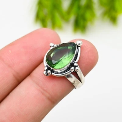 Green Amethyst Gemstone 925 Sterling Silver Ring Handmade Jewelry Ring For Gift - Image 1 of 4