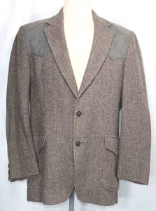 Vintage Pendleton Wool Brown Gray Tweed Elbow Patch 2-Button Blazer Mens Sz 46L - Picture 1 of 14