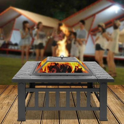 Portable Courtyard Metal Fire Pit with Accessories Black - Image 1 of 4
