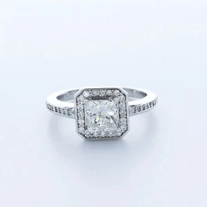Verlobungsring Halo 14K Weißgold 1,61 Karat Princess Lab-Grown Diamant E VS2 - Bild 1 von 5