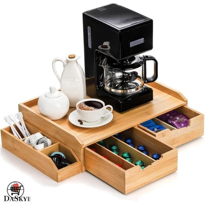 Organizador compacto de cajones de bambú para cápsulas de café y bolsitas de té - Elegancia funcional Foto 1 de 4