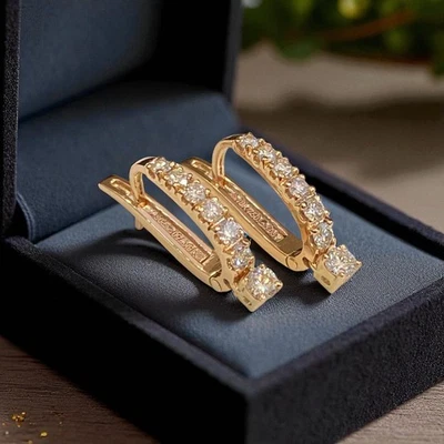 Elegant 0.68 Cts Round Brilliant Cut Diamonds Dangle Earrings Fine 18K Rose Gold - Image 1 of 4