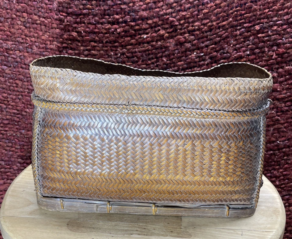 Антикварная азиатская Океания филиппинская японская бамбуковая плетеная корзина сумочка - Изображение 1 из 4