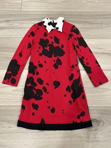 Moschino Kid Girls Dress Red Cow Print Silk Collar Girls US 8 - Picture 1 of 7