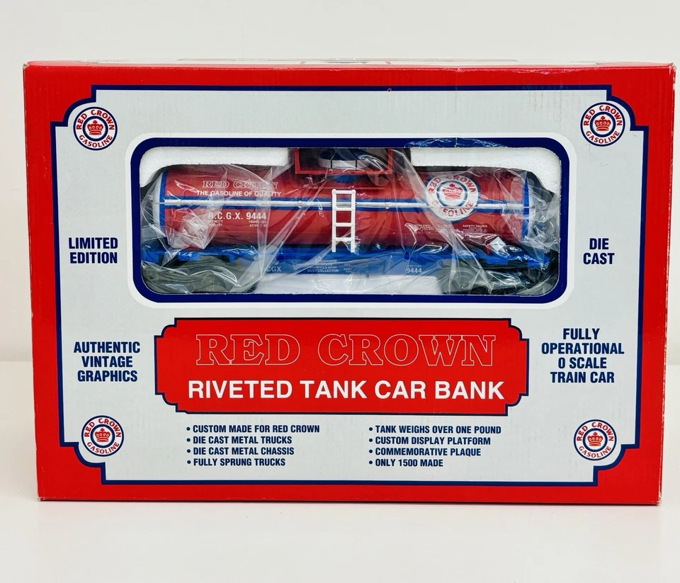 K-Line O Gauge Red Crown Gasoline Vintage Diecast Riveted Tank Car Bank LNIB - Image 1 of 4