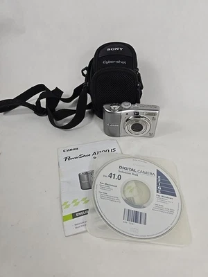 Canon PowerShot A1100 IS 12.1MP Digital Camera Silver Tested w/ HP Case & Disk - Image 1 of 3