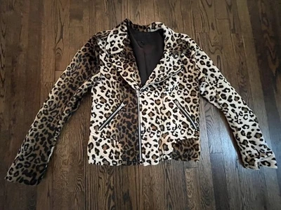 Leopard Print Motorcycle Jacket, Unisex Size Large Fits Like A Medium - Image 1 of 4
