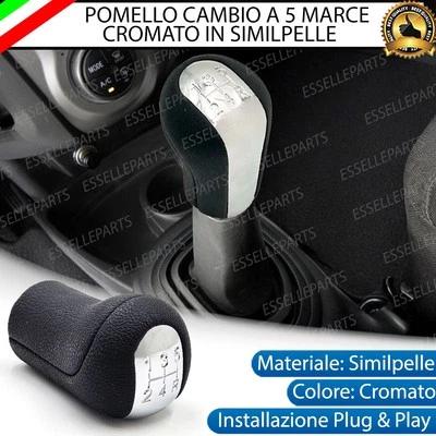 POMELLO LEVA CAMBIO TOYOTA YARIS MK2 5 MARCE CROMATO IN SIMILPELLE NERO - Immagine 1 di 4