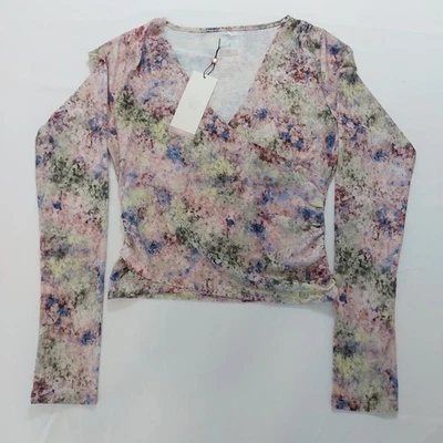 Nuevo con etiquetas Mujeres Pequeño Calia Crop Imitación Envoltura Floral Acuarela Manga Larga Rendimiento Foto 1 de 4