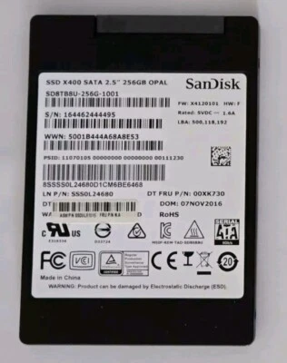 SAN DISK X400 SSD 256GB SOLID STATE HARD DRIVE - SD8TB8U-256G-1001 00XK730 - Image 1 of 2