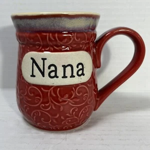 Cracker Barrel Nana Becher groß rot und hellbraun Steinzeug geprägt 16 Unzen Kaffeetasse - Bild 1 von 8