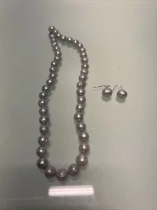 JTV STERLING SILVER .925 FRESH WATER PEARL CRYSTAL NECKLACE AND EARRING SET   - Picture 1 of 4