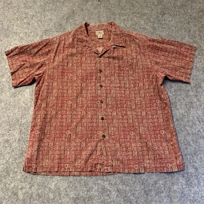 L.L. Bean Shirt Mens XL Red Tan Geometric Aztec Camp Shirt Short Sleeve - Image 1 of 4