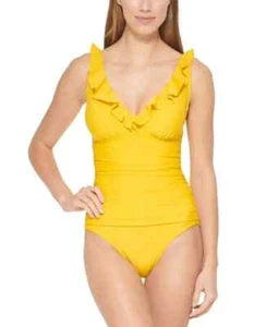 DKNY Women's Cumin Ruffle Plunge Underwire Tummy-Control Swimsuit Size 6 - Picture 1 of 2