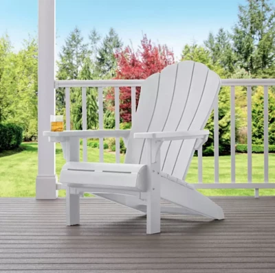 Adirondack Chair Resin Outdoor Furniture WHITE Cupholder Weatherproof Garden - Image 1 of 4