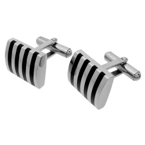 Cufflinks Stainless Steel Modern Still Shiny Polished Patent Black New - Picture 1 of 6