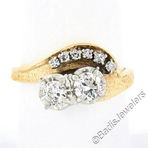 Vintage 14k TT Gold .82ct Diamond Textured & Polished Statement Cocktail Ring - Picture 1 of 9