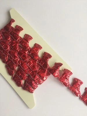 2 M CHRISTMS STOCKING  SHAPED PADDED SHINY Ribbon TRIM CARD CRAFT Cake PRESENTS  - Image 1 of 4