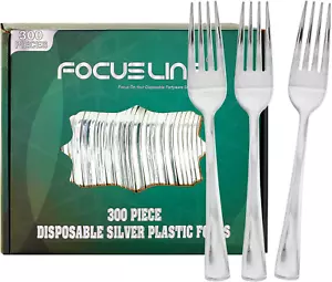 300 Pack Disposable Silver Plastic Forks, Solid and Durable Plastic Cutlery F... - Picture 1 of 12