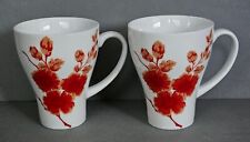 2 Home Carmine Blossom 4 1/2" Coffee/Tea Mugs 12 oz White Orange Flowers