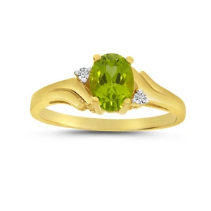 14k Yellow Gold Oval Peridot And Diamond Ring - Picture 1 of 6